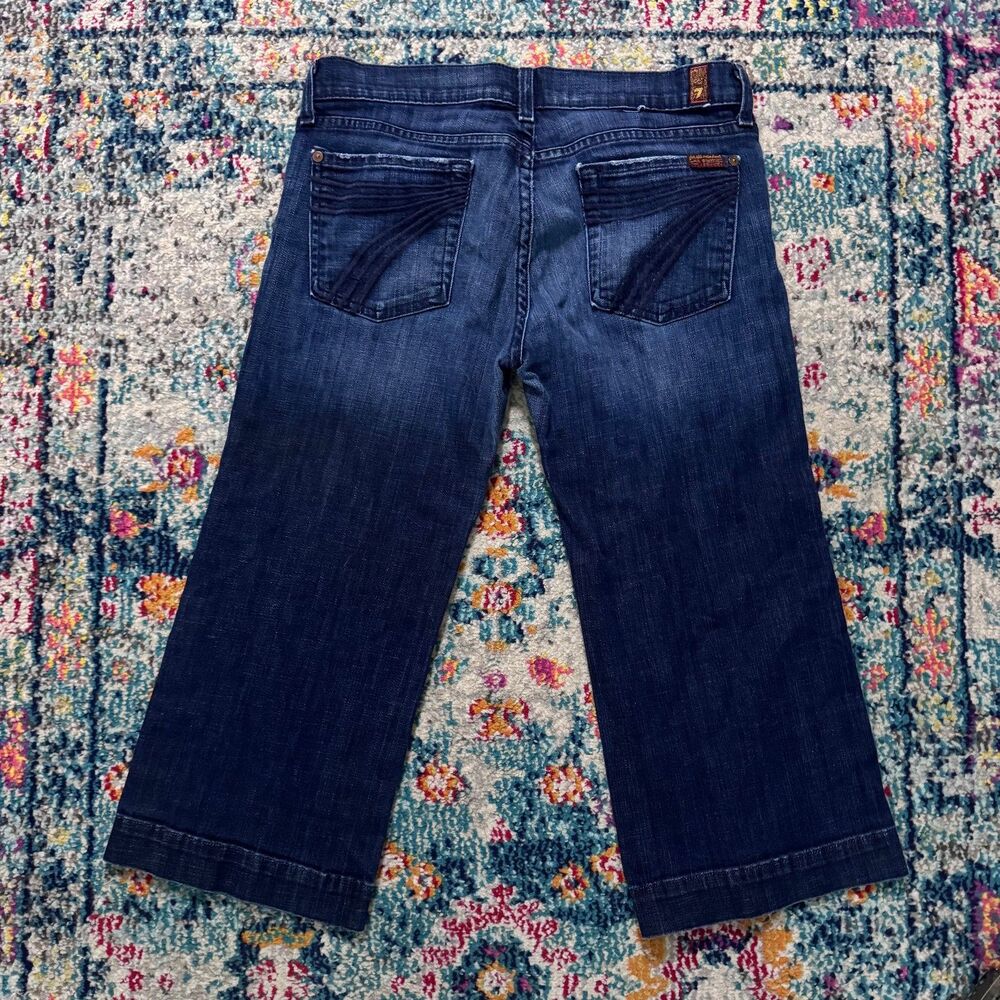 7 For All Mankind Jeans Women 29 Crop Dojo Wide Leg Whiskered Dark Wash USA Made